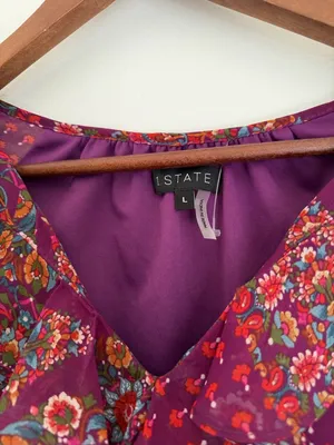 1.State Floral Paisley Boho Cold Shoulder Ruffle Blouse Top Size L NEW thumbnail 3