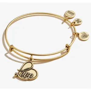 Alex and Ani love charm gold tone bangle bracelet thumbnail 1