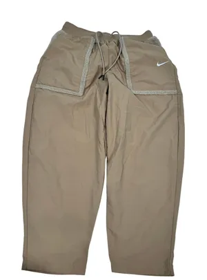 Nike‎ Sportswear Utility Cropped Pants Tan Khaki Faux Fur Fleece Trim Large thumbnail 1