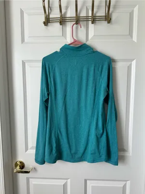 REI Co-Op Women's Medium Green/Blue Long Sleeve Mock Neck Activewear 1/4 Zipper thumbnail 2