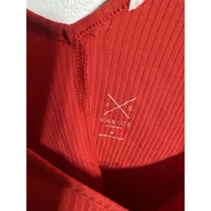 PacSun Ribbed Crop Top Red Long Sleeve Deep V Back & Front W/ Ruched Size Medium thumbnail 4