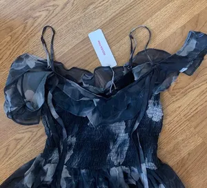 Woven Pink Blue Floral Off the Shoulder Mini Dress thumbnail 3