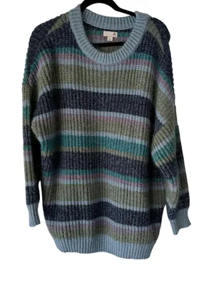 SO Sweater Womens Large Multicolor Striped Long Sleeve Knit‎ Pullover Soft Cozy thumbnail 1