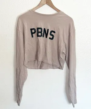 Alphalete Tan PBNS Long Sleeve Cotton Blend Lifestyle Fit Active Crop Tops thumbnail 1