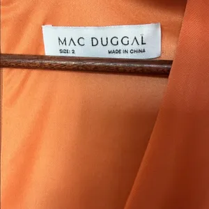 Mac Duggal Ruched Wrap Midi Dress Orange Puff Sleeve Wedding Guest Size 2 thumbnail 3