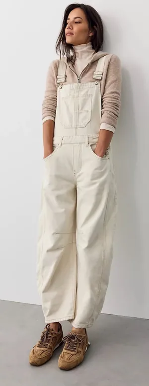 Free People We The Free Good Luck Barrel Overalls in Milk XS thumbnail 1
