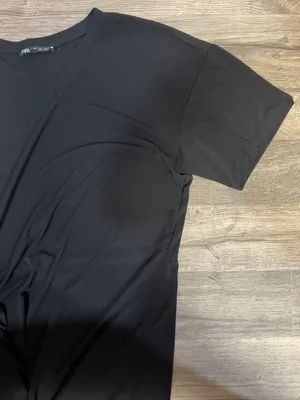 ZARA Black Draped Side Knot Midi Dress Size L thumbnail 6