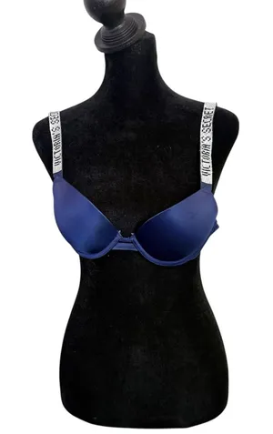 Victoria's Secret Very Sexy Push Up Bra Rhinestone Strap Womens 34A Navy Blue thumbnail 1