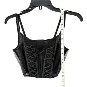 Victorias Secret Dream Angels Corset Top Womens M Black Unlined Lace Up Romantic thumbnail 9