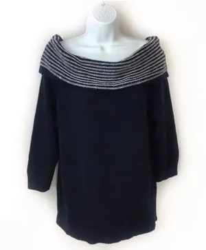 Loft Ann Taylor Sweater Off the Shoulder X-Large XL Navy Blue Cotton Nautical thumbnail 4