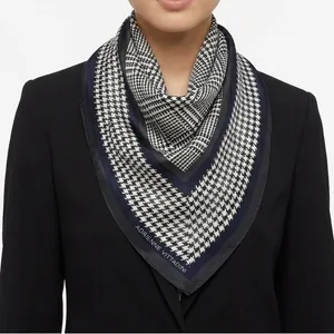 VTG Adrienne Vittadini Blue White Houndstooth Plaid 100% Silk Square Scarf 34" thumbnail 4