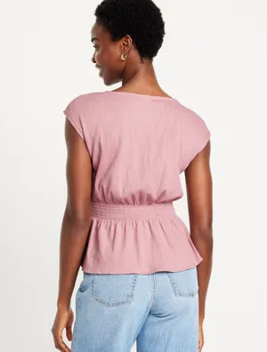 Old Navy Pink Smocked Waist Top thumbnail 2