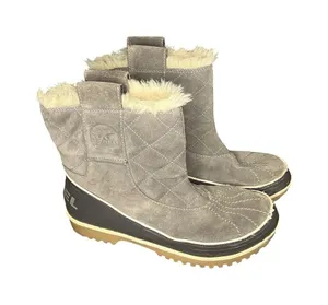 Sorel Trivoli II Winter Boots Gray Suede Faux Fur 10 NL2329-052 thumbnail 1