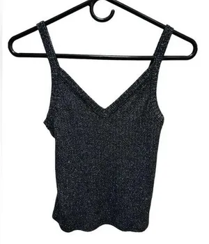 AMERICAN EAGLE STRETCHY BLACK AND SILVER SPARKLE TANK TOP thumbnail 1