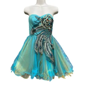 Whimsigoth Peacock Beaded Embroidered Corset Tulle Mini Dress Dave & Johnny Sz 0 thumbnail 8