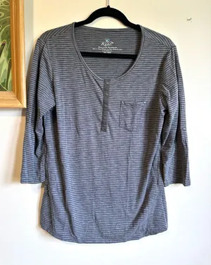 Kuhl Striped Scoop Neck Henley Top Womens Medium Gray thumbnail 1