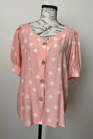 LC Lauren Conrad Pink Daisy Tie-Sleeve Blouse thumbnail 1