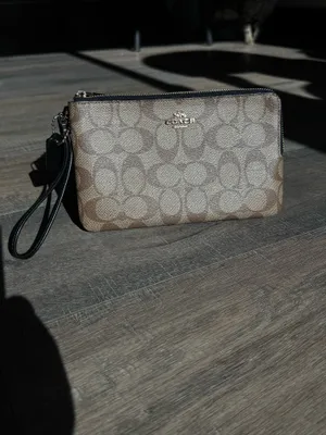 Coach Signature Coated Canvas Double Zip Wristlet thumbnail 3