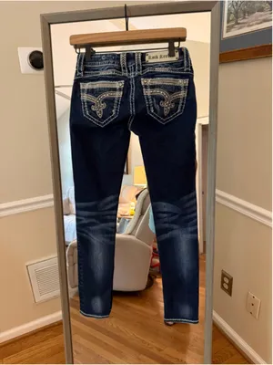 Women's Rock Revival Skinny Jeans Size 25 Blue Silver Embellished thumbnail 6
