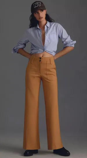 Maeve Anthropologie The Naomi Wide Leg Flare Pants Brown | Size 4 thumbnail 1