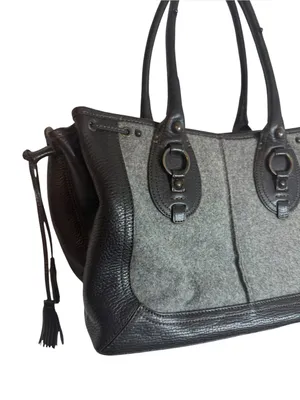Banana Republic Vintage Y2K Wool Leather Drawstring Satchel Tote Bag thumbnail 2