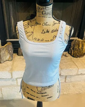 Women's Blue Ribbed Tank Top Size M thumbnail 1