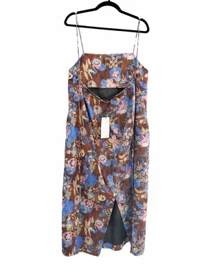 NWT Zara Floral Midi Apron Cotton Brown Dress Sz L thumbnail 4