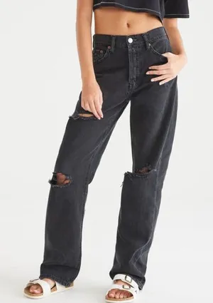 #41 Aeropostale 90’s Baggy Black Distressed High-Rise Jeans Size 10R thumbnail 1