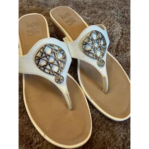 Impo Comfort Low Wedge White Silver Metal Accent Thong Slip-On Sandals Y2K thumbnail 2