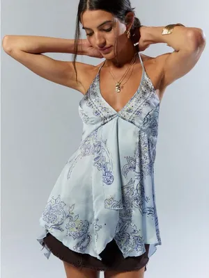 Urban Outfitters Botanical Light Blue Paisley Halter thumbnail 1