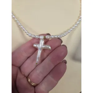 Boutique Shop Faux Pearl Cross Necklace thumbnail 3