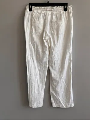 Roxy Womens XS White Linen Look Drawstring Pants Smocked Waist Beach Coastal thumbnail 3