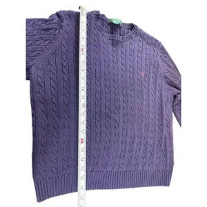 Lauren Ralph Lauren Cable Knit Sweater Deep Purple Cotton Crewneck Logo Preppy thumbnail 6