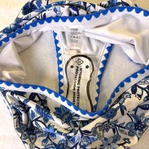 Blue White Floral Chintz Ric Rac High Waisted Bikini‎ Swimsuit Size Smal New thumbnail 9