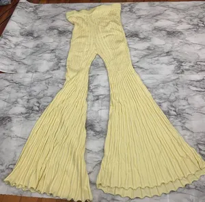 Free People x Significant Other Sylivia Ribbed Yellow Flare flowy Pants Size 4 thumbnail 8