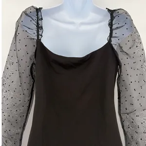 Lucy in the Sky Y2K Sheer Sleeve Dress Sz L Polka Dot Whimsigoth Club Coquette thumbnail 6