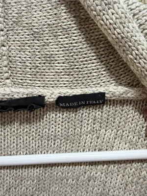 Neutral knit silk linen cardigan open front minimalist marled made in italy Flaw thumbnail 12