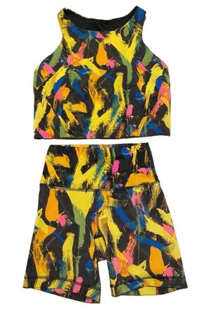 Lululemon Wunder Train High Rise Shorts & Top Set 6 Undertone Black Multi Print thumbnail 1