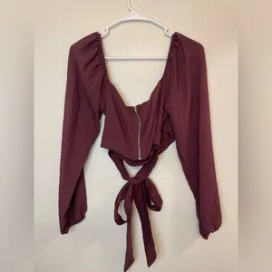 Forever 21 Women’s Wrap Around Surplice Deep Burgundy‎ Crop Top Size S thumbnail 10