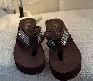 Brown Beaded Women's Sandals Size 6 thumbnail 1