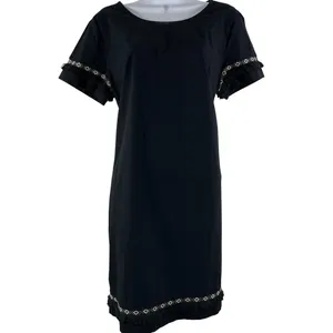 Coercion London Womens Black Shift Dress Boho Fringe Tassel Trim Gold Zipper 10 thumbnail 2