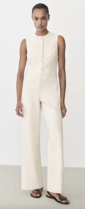 MANGO Sleeveless Tweed Jumpsuit in Cream Size Small thumbnail 1