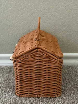 Vintage Style Wicker House Handbag Brown Cottagecore Basket Purse Picnic Woven thumbnail 8