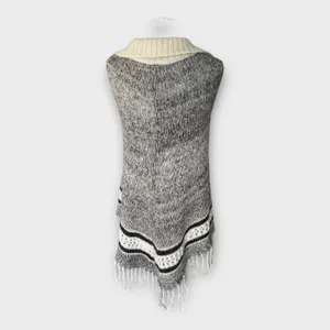 Vintage 70s Knitted Poncho MKM Designs Tie & Collar Medium Retro Boho Hippie thumbnail 6