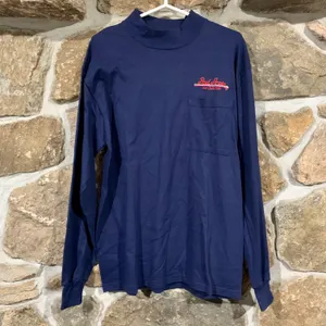 Vintage Navy Blue Embroidered Advertisement Long Sleeve Turtleneck Tee thumbnail 3