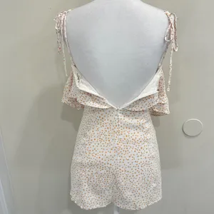 For‎ Love & Lemons Aurora Ruffle Mini Dress White Orange Star Print XS Celestial thumbnail 3