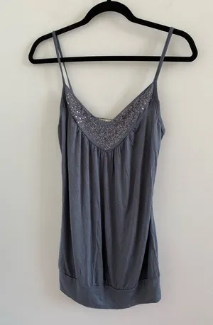 Forever 21 Gray Sequin Embellished V-Neck Blouse Size L New W/O Tag thumbnail 1