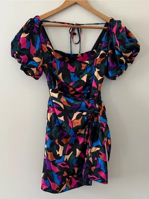 Show Me Your Mumu Danielle Mini Dress Geometric Multicolored Puff Sleeve Size M thumbnail 7