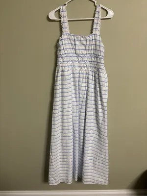 Altar'd State Florence Striped Maxi Dress Blue White Smocked Size Medium NWOT thumbnail 2
