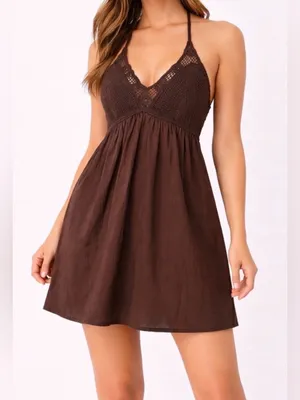 Wild Fable women’s Size Small Brown Halter Crochet Dress NWT(E46)✨ thumbnail 2